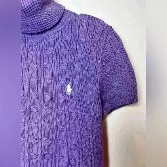 Ralph Lauren Sport Purple Cableknit Short Sleeve Turtleneck Sweater Size M - Picture 2 of 6